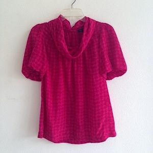 Silk Houndstooth Print Blouse